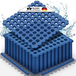 tillvex® Lot de 48 tapis de protection de sol pour piscine - Avec trous - 51 x 51 cm - Tapis de sol pour piscine et pataugeoire - Tapis de sol d'extérieur - Tapis de protection du sol pour jacuzzi - (DWD-Company, neuf)