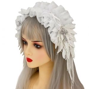 Ornement de cheveux gothique avec broderie en dentelle d&eacute;licate et pendentif croix branch&eacute;e gothique bandeau en dentelle pour costume bandeau ruban noir avec croix (guangzhoutiehukejiyouxiangongsi, neuf)