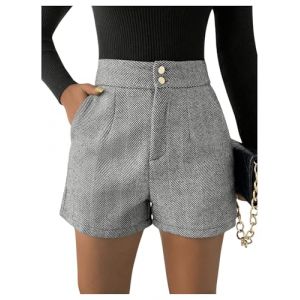 SOLY HUX Short élégant pour femme - Short droit - Short de loisirs - Short d'hiver décontracté - Tenue décontractée - Automne - Short décontracté avec poches, Noir , L (Boyuan Shunda, neuf)