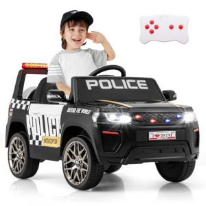 COSTWAY 12V Voiture &Eacute;lectrique Enfant en Forme Police avec T&eacute;l&eacute;commande 2,4G, V&eacute;hicule &Eacute;lectrique Enfant 4x4 avec Musique & Lumi&egrave;res LED Clignotantes, 3 Vitesses, Charge 30kg pour 3-8 Ans (Noir) (FDS GmbH, neuf)