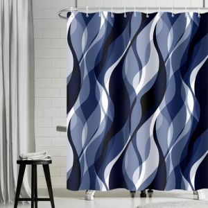 Rideau Douche Anti Moisissure, Uiiooazy Rideau de Douche Bleu Marine Abstrait Rayure Noir Rayé Rideaux de Baignoire Tissu Imperméable Lavable Polyester Rideaux Salle de Bain avec 12 Crochets 180x240cm (dongguibinjingpinxiaodianpu, neuf)