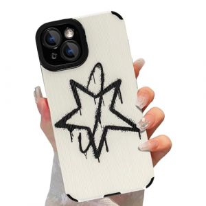 Xylota Coque pour iPhone 14, Anim&eacute; Curly Wave Dessin Aesthetic Etoile Motif Housse Etui Silicone Souple &Eacute;tui, Antichoc &Eacute;l&eacute;gant Protection Cam&eacute;ra Bumper Case pour iPhone 14 6,1'', &Eacute;toile Noire (AMCREST HOLDINGS, neuf)