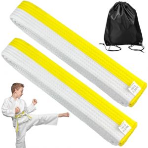 GZqiancang Lot de 2 Ceinture Judo,de 200 cm Ceinture Jaune Karate pour Sports de Combat, karat&eacute;, karat&eacute;, Aikido, entra&icirc;nement(et 1 Sac &agrave; Cordon de Serrage Noir) (GZqiancang, neuf)