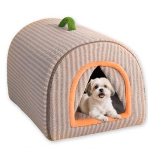 Niche 2 en 1 pour chien et chat - Pliable et apaisante - Coussin doux et chaud - Lavable et amovible - Pour int&eacute;rieur (gris, M - 50 x 40 x 36 cm) (ping bu, neuf)