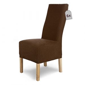 SCHEFFLER-Home Housse de Chaise en Flanelle élastique « Luna-Long » / Lot de 6 / Marron/Housses de Chaise pour chaises de balançoire/Housse Extensible (SCHEFFLER-HOME, neuf)
