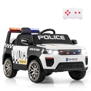 SOARS Voiture &Eacute;lectrique Enfant 12V, 2 Modes de Contr&ocirc;le avec T&eacute;l&eacute;commande, Voiture Police avec Sir&egrave;ne, Clignotants, Musique, USB & Radio, Charge 30 kg, &agrave; Partir de 3 Ans (Blanc) (Magichome24, neuf)
