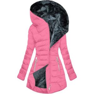 WOWEI Manteau Femme Longue Matelass&eacute; Polaire Doubl&eacute; Manteau D'Hiver Veste &Eacute;pais Chaud Parka Blouson Cardigan &agrave; Capuche El&eacute;gant Veste Imperm&eacute;able Outercoat avec Zipp&eacute; et Poches (Rose, L) (Alex Shen, neuf)