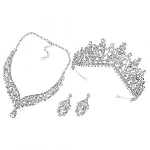 ERINGOGO Parure Mariage Bijoux Femme Argent avec Boucles Oreilles Pendantes et Collier Strass Ensemble Couronne de Mari&eacute;e &Eacute;l&eacute;gant pour Accessoires Future Mari&eacute;e Cadeau pour Femmes F&ecirc;te et (Jehmal, neuf)