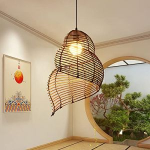 LQZCXMF Luminaire Suspendu en Rotin Lustres en Tissage De Conque Suspension De D&eacute;coration R&eacute;tro Creuse Lampe en Osier Nordique Faite &Agrave; La Main De Style Chinois pour Bar Caf&eacute; Salon (sans Ampoule) (XINMOMO, neuf)