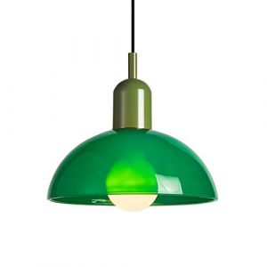 XIRYTU-H Suspension Moderne en Verre &agrave; Coupole avec Support M&eacute;tallique, Lampe Suspendue &agrave; Hauteur R&eacute;glable, Lampe de Plafond Industriel E27 pour &Icirc;lot de Cuisine, Salle &agrave; Manger, Loft (Vert, 25cm) (WangyeGB, neuf)