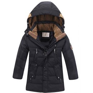 Vogstyle Blouson Garçon Fille Doudoune Capuche Manteau d'hiver Mode Chaud Poches Vêtement Enfant Noir 130cm (6-7 Ans) (ftcayanz, neuf)