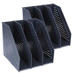 FRETONBA Porte-revues pliable, 2 Pi&egrave;ces Porte Revue Bureau avec 3 Compartiments, Classeurs &agrave; Revues de Grande Capacit&eacute;, Rangement Papier Vertical A4 ET PLUS, Gris fonc&eacute; (FRETONBA, neuf)