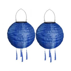 Lampions solaires d'ext&eacute;rieur r&eacute;sistant aux intemp&eacute;ries Lanterne solaire LED Lampion d'ext&eacute;rieur &eacute;tanche avec pompon Lanterne de jardin en papier Lanterne d'ext&eacute;rieur 20 cm 2 pi&egrave;ces Bleu fonc&eacute; (ZDD123, neuf)