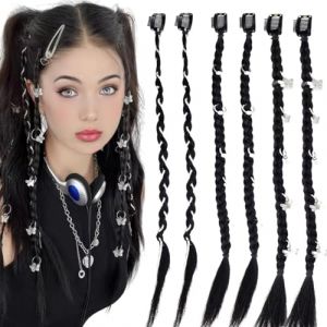RUNRAYAY Lot de 6 extensions de cheveux tressés, tresses courtes, frange rideau, queue de cheval, synthétique (chengduniexiaduandianzishangwuyouxiangongsi, neuf)
