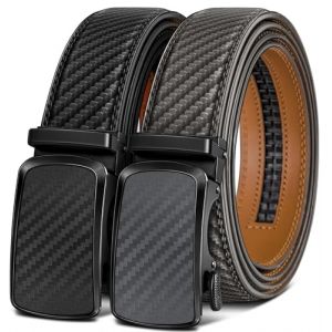BULLIANT Ceinture 2 Pièces, Ceinture Homme Automatique en Cuir pour Hommes Largeur 35mm Cadeau Box,Taille Ajustable(Noir/Gris sacré,140cm/42-48" taille réglable) (Bulliant, neuf)