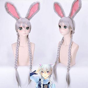 Lapin Judy Hopps cosplay perruque adulte longue tressée cheveux synthétiques fête de Noël dessin animé lapin Judy Cosplay perruques en argent femmes perruque et chapellerie taille unique (good stuff A, neuf)