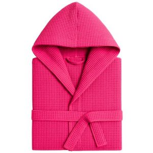 Peignoir Nid d'Abeille Femme et Peignoir Nid d'Abeille Homme en Coton avec Capuche Poches et Ceinture, L&eacute;ger et pour Voyage S-XXXL, fuchsia, S/M (Pandesia store, neuf)