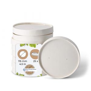 BIOZOYG Couvercles en carton pour tasses 25 pièces Ø 115 mm Blanc Soupière avec couvercle jetable enduit Couvercles En Carton Membrane Pour Bol Soupe à Emporter Bol Salade Terrine Pot (BIOZOYG, neuf)