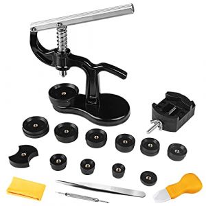 Newpop 18 Pcs Presse de Bo&icirc;tier Montre, Professionnelle Kit Outil Montre de R&eacute;paration avec 12 Tailles de Moules, Remover Ouvre pour Fermeture la Table Arri&egrave;re de Montre, Changement Pile, Horloger (amine ecommerce, neuf)
