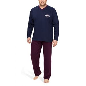Moonline Plus - Pyjama pour Homme Grande Taille en Coton, Pyjama Long pour Homme (Deux pièces, Grandes Tailles), Couleur:Bleu foncé, Größe Textil:5XL (fashion2need, neuf)