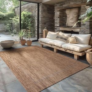 Carpettex Tapis d'extérieur résistant aux intempéries, 160 x 230 cm, aspect sisal, marron, idéal pour balcon, jardin, terrasse et comme tapis de cuisine, lavable, tissé à plat, imperméable, facile (Carpettex, neuf)