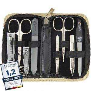 DREI SCHWERTER - Kit de manucure &laquo; Roma &raquo; &ndash; &Eacute;tui &agrave; ongles avec 8 instruments : ciseaux &agrave; ongles, ciseaux &agrave; cuticules, coupe-ongles pied/doigt, cure-ongles, pince &agrave; &eacute;piler, lime &agrave; ongles en verre, lime (Drei Schwerter GmbH_1, neuf)