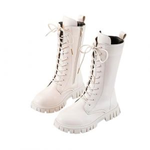 G&eacute;n&eacute;rique Bottes et Bottines Fille Botte Enfant Fille de Cowboy &agrave; Lacets Botte de Punk Gothique Bottine avec Fermeture &Eacute;clair Mode Chaussures Enfants Chaudes Bottes d'&eacute;quitation mi-Mollet (White, 37) (RunfuW0304, neuf)