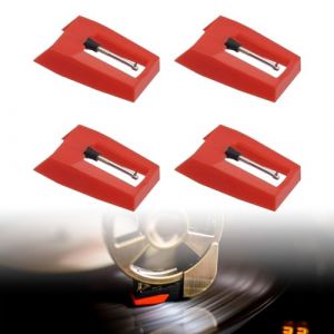 4Pcs Aiguille Tourne Disque, Diamant Platine Vinyle, Saphir Platine Vinyle, Aiguille Diamant de Remplacement, Aiguille Tourne Disque Universel Platine pour Tourne Disque en Vinyle (Rouge) (Funver, neuf)