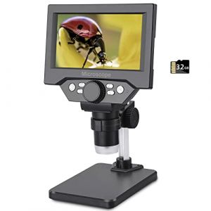 Koolertron Microscope Numérique 5,5 Pouces Écran HD 8 Mégapixels 1-1000X Zoom USB avec 8 LED Lumière Réglables et Batterie Rechargeable LCD pour Enfants Adultes Étudiants (iTao_mall, neuf)