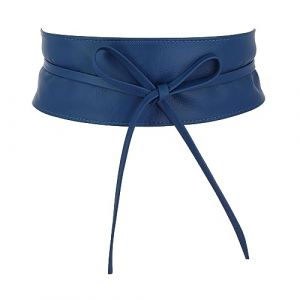 FASHIONGEN - Ceinture femme Obi en Véritable Cuir de Vachette Pleine Fleur, Ceinture pour robe, CASSIANE - Bleu, L-XL (FASHIONGEN PARIS, neuf)