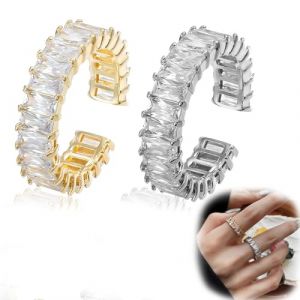 Bague, 2 Pcs Anneaux d'Humeur,Couple Anneaux Réglable Mode pour femmes Bague avec diamant géométrique zircone Hypoallergénique Réglable Bague à deux doigts Or argent (Luyi LiDE, neuf)