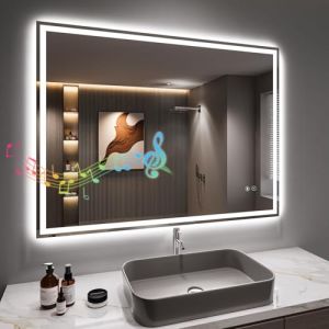 Miroir Chantant Salle de Bain avec éclairage 70x50cm, Miroir LED Anti-buée avec Bluetooth, Prise pour Rasoir, Miroir Salle de Bain Dimmable et 3 Couleurs Réglable, IP44 Étanchéité (Elektronik Trade, neuf)