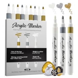 Marqueurs acryliques Jnyan, pack de 9, pointe moyenne 2-3 mm, blanc, or, argent, pour projets artistiques, dessin, peinture sur roche, bois, plastique (TESHIJIE, neuf)