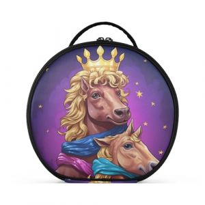 Joli Cheval Royal Violet Cr&eacute;ativit&eacute; Trousse Sac Cosm&eacute;tique Circulaire de Maquillage Pochette Sacs avec Cloisons Amovibles pour Voyage Filles (HULAHULA, neuf)