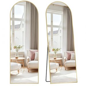 SONGMICS Miroir Intégral, 160 x 50 cm, Miroir Arqué sur Pied, Grand Miroir À Poser au Sol, Cadre en Alliage d’Aluminium, Verre Trempé, pour Chambre, Salon, Dressing, Doré Clair LFM031A01 (SONGMICS HOME FR, neuf)