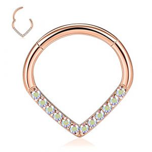 AROWRO 16 G Septum & Daith Bijoux - Anneaux de cloison nasale en acier chirurgical 316L, boucles d'oreilles Daith, boucles de nez, Clicker, Rook, Helix, lobe, piercing pour cartilage, Or rose Zircon (yueeu, neuf)