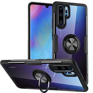 Coque Huawei P30 Pro,Étui protection armure conception fibre verre cristal clair avec un support rotatif à 360 degrés prise bague maintien doigt [support voiture magnétique] Huawei P30 Pro,Cadre Noir (Watacity LLC, neuf)