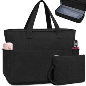ENONEO Sac à Main Femme Grand Sac de Voyage Sac Velours Cotelé Sac Cabas Shopping Tote Bag Sac de Plage XXL Sac à Bandoulière avec Fermeture Éclair et Multi Poches pour Travail Voyages (ENONEO, neuf)