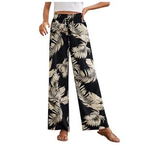 LAOSU Pantalon Fluide Femme Été Chic Et Elegant Pantalon Palazzo,Pantalon Chinois Femme,Pantalon Fluide Femme Uni,Survetement Large Femme,Pantalon Jogging Femme Noir,Pantalon Lin Grande Taille (ZSEGEDN, neuf)