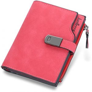 HNOOM Porte Monnaie Femme en Cuir PU Porte Feuilles pour Femme Court Lisse et Souple Petit Portefeuille Femme avec 16 Emplacements Cartes et Zipp&eacute; Pochette &agrave; Monnaie (Rouge-S) (HNOOM, neuf)