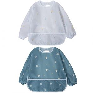Little Dimsum Bavoirs Bebe avec Manches, Bavoir Manches Longue Bebe Bavoir Imperm&eacute;able B&eacute;b&eacute;, Tablier Peinture Enfant Convient aux Enfants de 6 Mois &agrave; 3 Ans (Little-Dimsum, neuf)