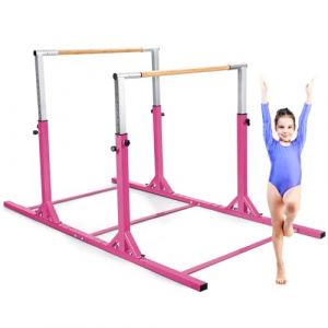 COSTWAY Barres Parallèles de Gymnastique Hauteur Réglable 11 Niveaux, Double Barre Gymnastique à Largeur Réglable Charge 100KG, Entraînement pour Enfants 6 à 12 Ans (Rose) (FDS GmbH, neuf)