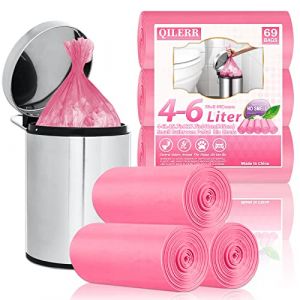 QILERR Lot de 69 petits sacs poubelle de 4 à 6 L en plastique épais à pédale, pour salle de bain, cuisine, bureau, pour poubelle de 4, 5, 6 L, rose (QILERR, neuf)