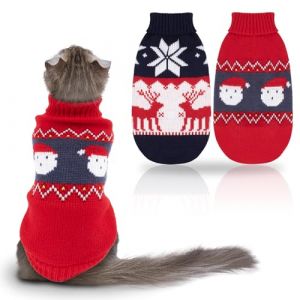 RANYPET Lot de 2 pulls pour chat de Noël Chiots Pull tricoté à motif de Noël Pull chaud pour animaux de compagnie pour chatons et petits chiens L (Rypet-UK, neuf)