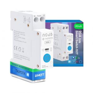 Nous Interrupteur DIN intelligent 20 A avec Tasmota (ESP32), surveillance de l'énergie, compatible avec MQTT, Home Assistant, mat, commande vocale avec Alexa, Google Assistant (AGEM CZ, neuf)