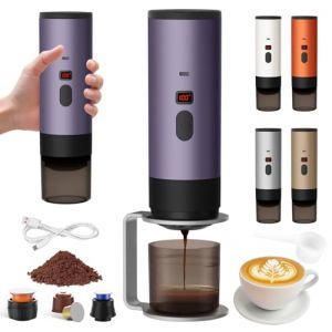 Machine a Cafe Portable avec Support,2025 Nouveau Cafetière Portable 3 en 1,Affichage Intelligent Machine a Cafe,Rechargeable Cafetiere Electrique Compatible avec Cup et Café Moulu (Violette-1) (JUICY SUNNY LIMITED, neuf)