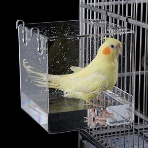 GURECOD Bain d'oiseau Suspendu Cube Bain d'oiseau Baignoire bo&icirc;te de Bain Bol Cage Accessoires Petits Oiseaux canaris alouettes perroquets cacato&egrave;s tourtereaux perroquets Bain (Carr&eacute;, 13x13x11cm) (QimoShion, neuf)