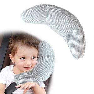 Oreiller Cale Tête Enfant Voiture et Poussette 2 en 1 Voiture Adaptateur Enfant Coussin Oreiller de Nuque Voiture Protège Ceinture de Sécurité Amovible Lavable et Pratique (Bleu Gris) (XIAOQ-EU, neuf)
