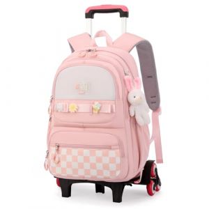 Amythe Cartable à Roulettes pour Filles, Sac à Dos Trolley pour Filles de L'école Primaire et Collège avec Badges et Pendentif, Sac D'école avec 6 Roues pour Adolescents, Rose (Amythe, neuf)