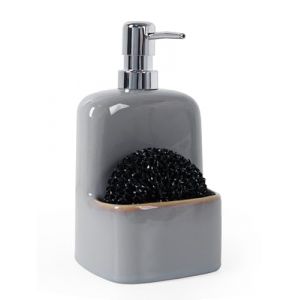 Autumnlife Distributeur de savon liquide vaisselle en c&eacute;ramique avec porte-&eacute;ponge pour cuisine - Grand distributeur de savon liquide pour les mains - Pour salle de bain et cuisine - 600 ml - Bleu gris (Autumnlife, neuf)